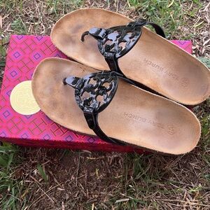 Tory Burch Black Patent Miller Thong Sandals